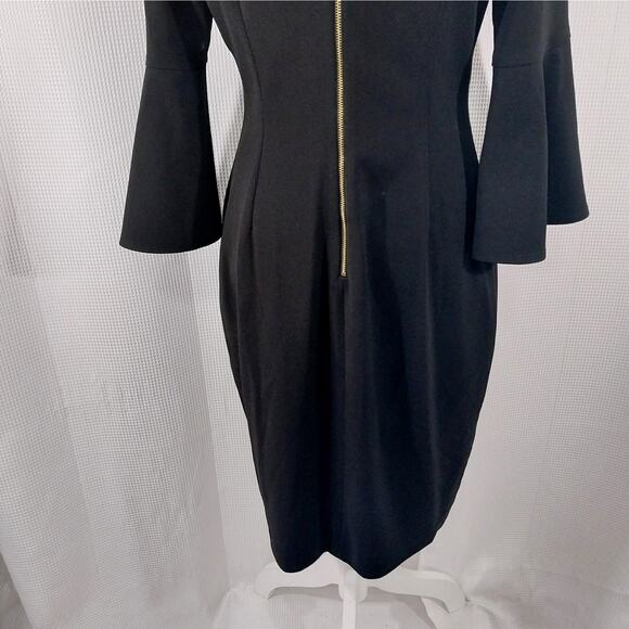 CALVIN KLEIN! STUNNING CHIC BLACK BELL SLEEVE SHEATH STYLE MIDI DRESS! SZ 8 - Picture 8 of 10